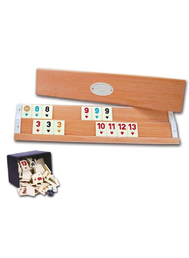 Star Wood Rummy Set, Classic Tabletop Game for Adults, Star Okey Full Set with 108 Pieces, Portable, Includes 4 Racks, 104 Tiles, Tile Container, Box - Image 2