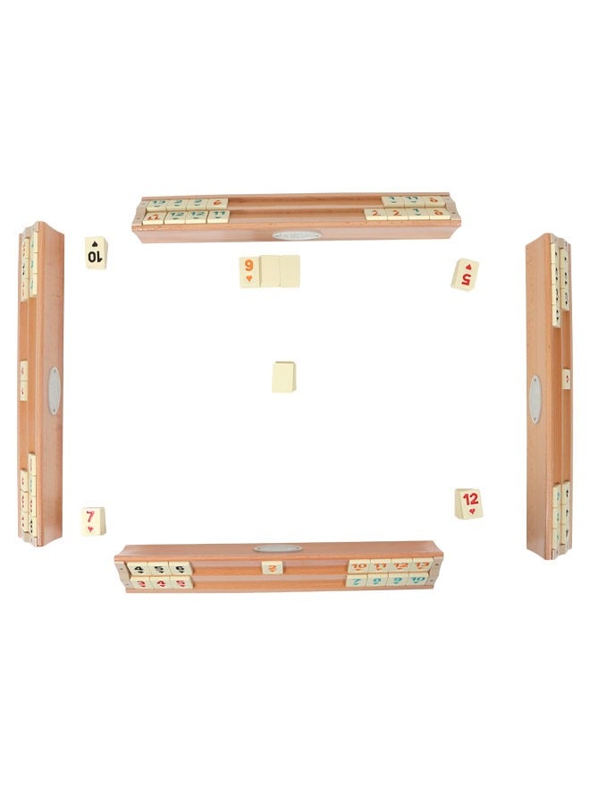 Star Wood Rummy Set, Classic Tabletop Game for Adults, Star Okey Full Set with 108 Pieces, Portable, Includes 4 Racks, 104 Tiles, Tile Container, Box - Image 4