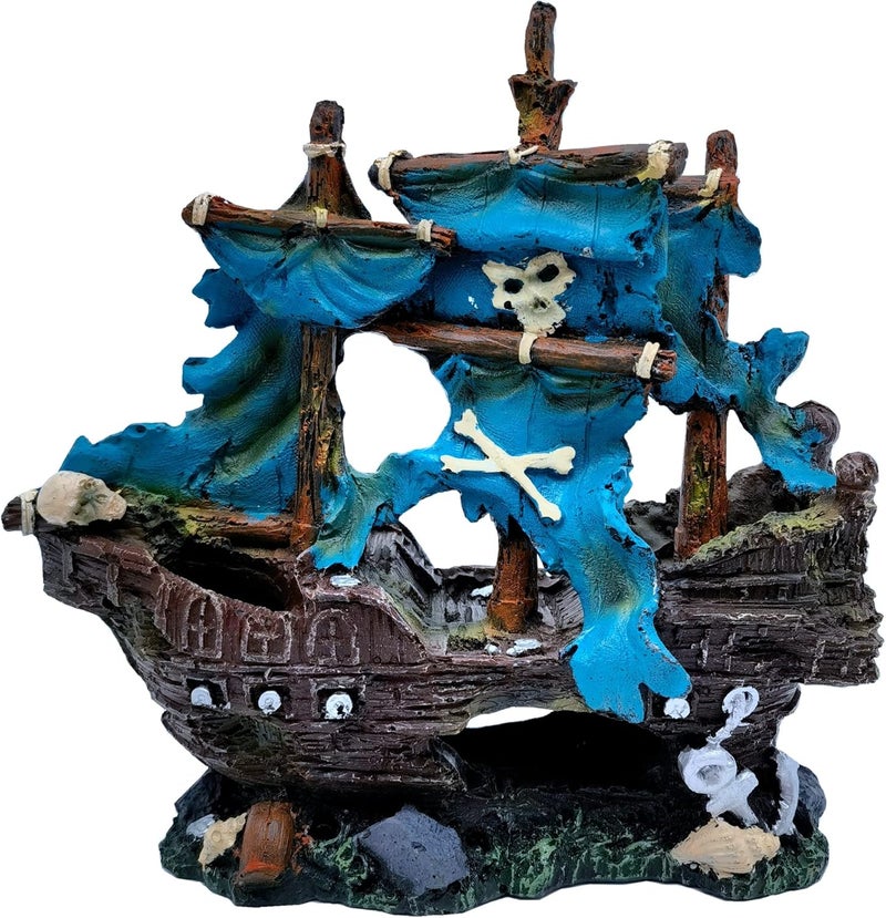 M2cbridge Antique Roman Column Ruins European Castle Aquarium Decorations Fish Tank Hideout Rocks (Blue Pirate Shipwreck) - Image 1