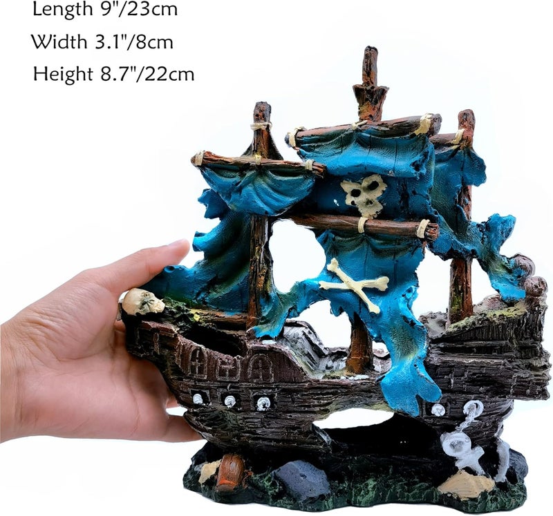 M2cbridge Antique Roman Column Ruins European Castle Aquarium Decorations Fish Tank Hideout Rocks (Blue Pirate Shipwreck) - Image 3