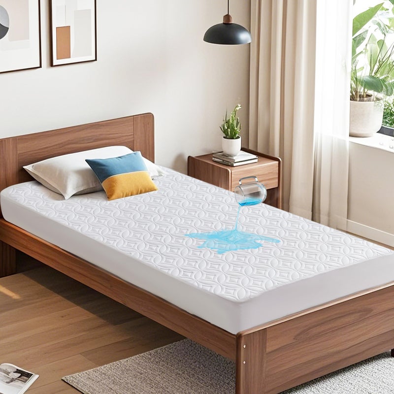 حامي مرتبة BEDLORE المقاوم للماء بحجم توين مع جيب عميق 615 عمق غطاء مرتبة فردية ناعمة وقابلة للتنفس لغرفة النوم أو غرفة السكن البيضاء