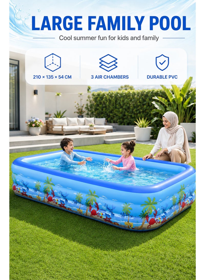 RAKAY Upgraded Version Inflatable Pool, 210×135×54cm. Indoor Ball Pit and Sand Pit, 3 Air Chambers, Multi-Purpose Home Design, PVC Material with 0.5mm Wall Thickness, Thicker and More Durable - Image 1