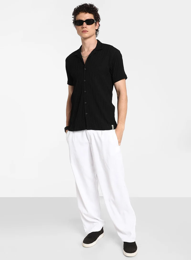 Campus Sutra Men's Onyx Black Self-Design Striped Shirt