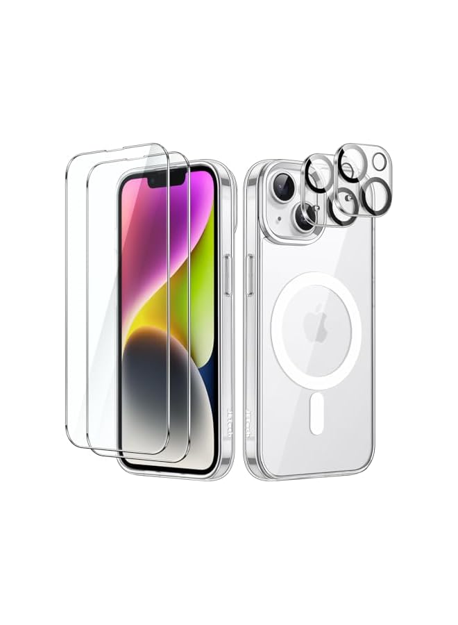 JETech 5 in 1 Magnetic Case for iPhone 14 6.1-Inch with 2-Pack Tempered Glass Screen Protector and Camera Lens Protector, Compatible with MagSafe, Shockproof Bumper Phone Cover (Clear) - Image 1