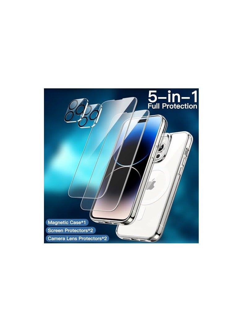 JETech 5 in 1 Magnetic Case for iPhone 14 6.1-Inch with 2-Pack Tempered Glass Screen Protector and Camera Lens Protector, Compatible with MagSafe, Shockproof Bumper Phone Cover (Clear) - Image 4