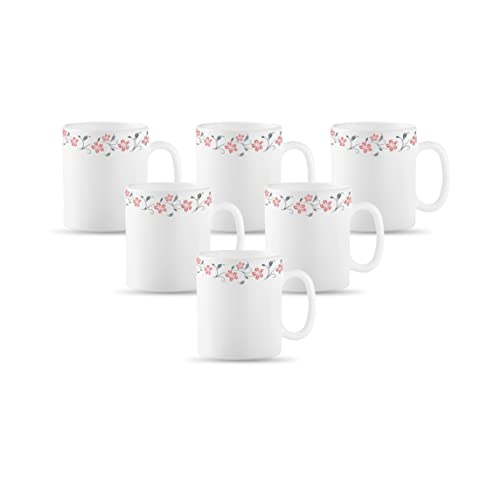 La Opala Diva, Opal Glass Coffee Mug Set Cylinder Medium 6 pcs, Grace Red, White,Standard - Image 1