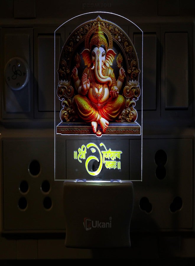 UKANI® Shree Ganesh Design Single Color White Light UV Multi Color Print Night Lamp for Temple/Home/Office/Gift - Image 1