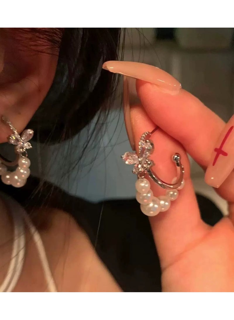 Goolsky Butterfly Zircon Pearl Earrings for Women – French Style, Elegant Small Brand Design, Dainty Luxury Fairycore Jewelry  - Image 1
