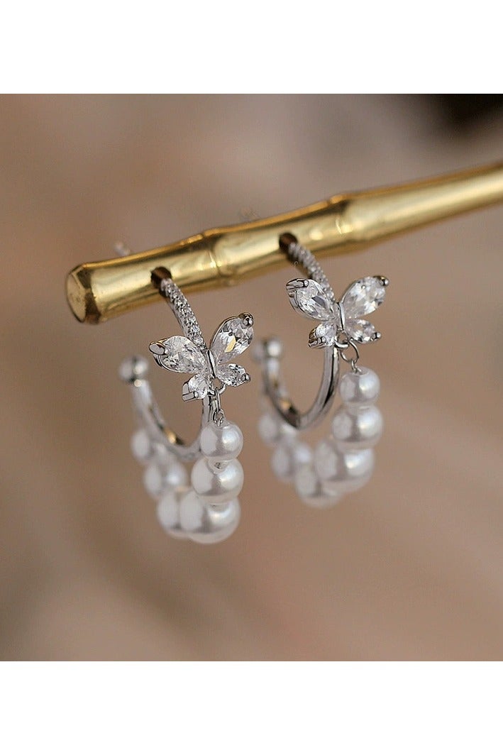 Goolsky Butterfly Zircon Pearl Earrings for Women – French Style, Elegant Small Brand Design, Dainty Luxury Fairycore Jewelry  - Image 2