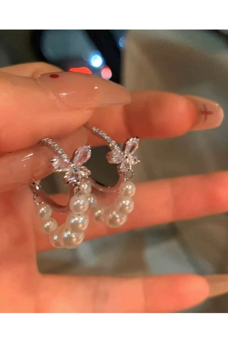 Goolsky Butterfly Zircon Pearl Earrings for Women – French Style, Elegant Small Brand Design, Dainty Luxury Fairycore Jewelry  - Image 3