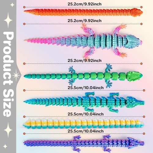 3Dgenius 3D Printed Animals 3D Printed Toys Articulated Large 3D Printed Animal Figurines Fidget Toys with Snake Dragon Crocodile Gecko Lizard Caterpillar Perfect for Home Dcor Gift 6Pack1 - Image 5