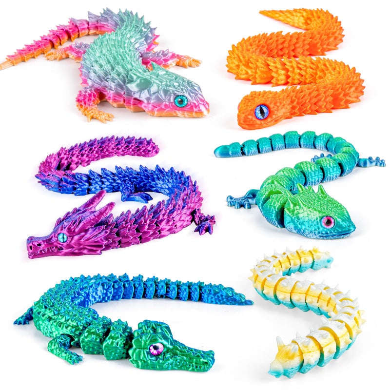 3Dgenius 3D Printed Animals 3D Printed Toys Articulated Large 3D Printed Animal Figurines Fidget Toys with Snake Dragon Crocodile Gecko Lizard Caterpillar Perfect for Home Dcor Gift 6Pack1 - Image 3