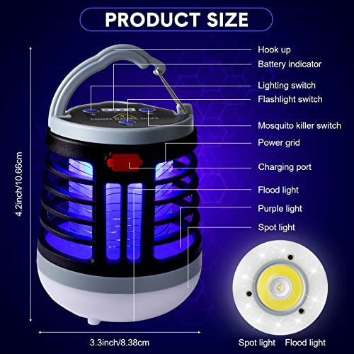 Kittmip 2 Pack 3 in 1 Bug Zapper USB Rechargeable Mosquito Killer Portable Waterproof Mosquito Repellent Outdoor Indoor LED Lantern Bug Zapper Camp Light SOS Emergency Light for Home, Backyard, Patio (Black) - Image 2