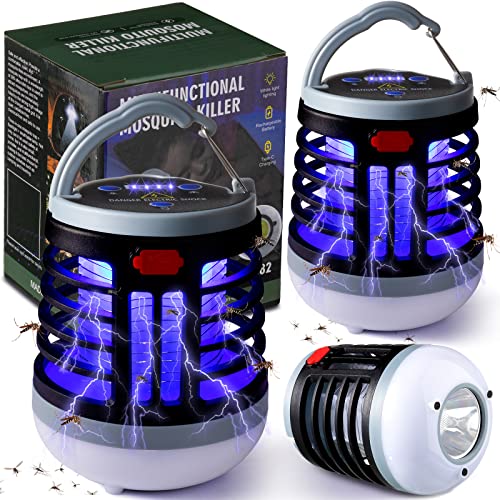 Kittmip 2 Pack 3 in 1 Bug Zapper USB Rechargeable Mosquito Killer Portable Waterproof Mosquito Repellent Outdoor Indoor LED Lantern Bug Zapper Camp Light SOS Emergency Light for Home, Backyard, Patio (Black) - Image 1