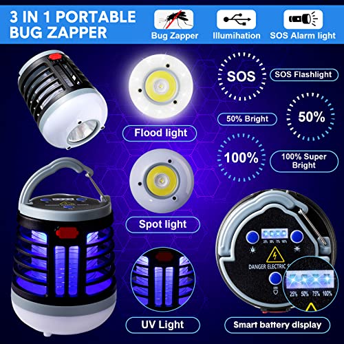 Kittmip 2 Pack 3 in 1 Bug Zapper USB Rechargeable Mosquito Killer Portable Waterproof Mosquito Repellent Outdoor Indoor LED Lantern Bug Zapper Camp Light SOS Emergency Light for Home, Backyard, Patio (Black) - Image 3