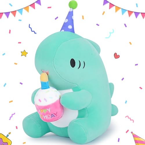 Auspicious beginning Birthday Gift Shark Plush Stuffed Animal 118 Kawaii Soft Birthday Shark Plush Toys with Holding Cute Cake Gift for Girls Boys Childrens Day Anniversary - Image 1