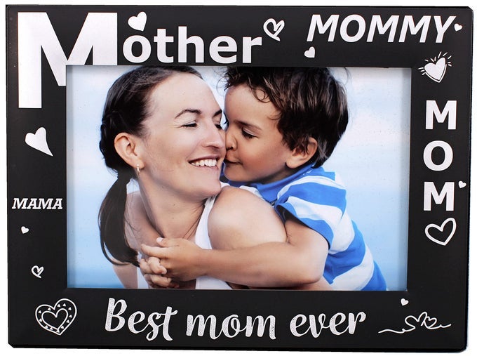 Gift For Mom Mothers Day Photo Frame Best Mom Ever Black Metal Engraved 4 by 6 Inch Horizontal