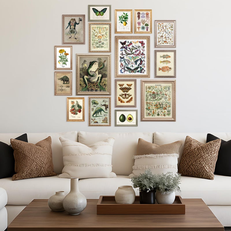 LANCHI95 6 Pcs Vintage Botanical Wall Art Set â€“ Unframed Aesthetic Cottagecore Decor, Antique Frog, Mushroom, Butterfly & Floral Nature Prints - Gallery Wall Kit (3x 8x10, 6x 5x7, 7x 4x6) (UNFRAMED) - Image 4