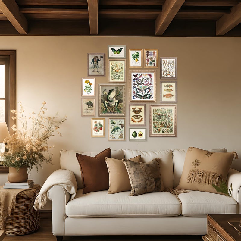 LANCHI95 6 Pcs Vintage Botanical Wall Art Set â€“ Unframed Aesthetic Cottagecore Decor, Antique Frog, Mushroom, Butterfly & Floral Nature Prints - Gallery Wall Kit (3x 8x10, 6x 5x7, 7x 4x6) (UNFRAMED) - Image 3
