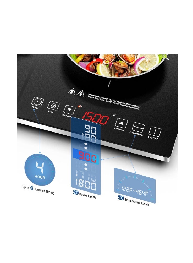 amzchef Double Induction Cooktop, Portable 2 Burner Induction Stove with 20 Temperature and Power Levels, Dual Burner Electric Stove Top with Timer and Safety Lock, Compatible with Magnetic Cookware - Image 2
