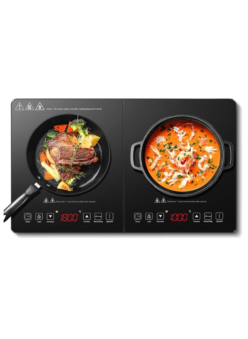amzchef Double Induction Cooktop, Portable 2 Burner Induction Stove with 20 Temperature and Power Levels, Dual Burner Electric Stove Top with Timer and Safety Lock, Compatible with Magnetic Cookware - Image 1