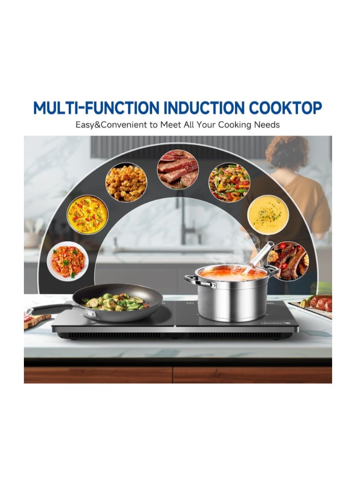 amzchef Double Induction Cooktop, Portable 2 Burner Induction Stove with 20 Temperature and Power Levels, Dual Burner Electric Stove Top with Timer and Safety Lock, Compatible with Magnetic Cookware - Image 4