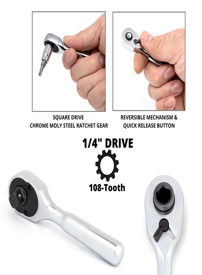 Neiko 03001A Stubby Ratchet, 1/4 Inch Ratchet Wrench, 108-Tooth Reversible Ratchet, 3.3 Degree, Quick Release Mini 1/4 Ratchet Drive, Oval Head Wrench, CR-V Steel Quarter Inch Small Ratchet Wrench - Image 3