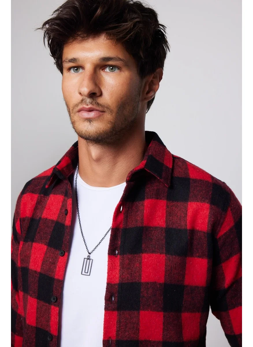 Tudors Slim Fit Narrow Cut Checked Sport Collar Lumberjack Men's Shirt