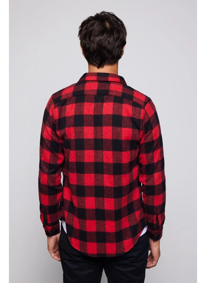 Tudors Slim Fit Narrow Cut Checked Sport Collar Lumberjack Men's Shirt
