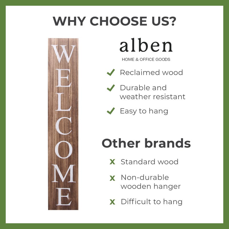 ALBEN Premium Extra Large Welcome Sign for Front Door Porch â€“ 5 Feet Tall (58" x 11") Standing Vertical Wooden Sign, Indoor Home Decor Wall Decorations (Brown) - Image 4
