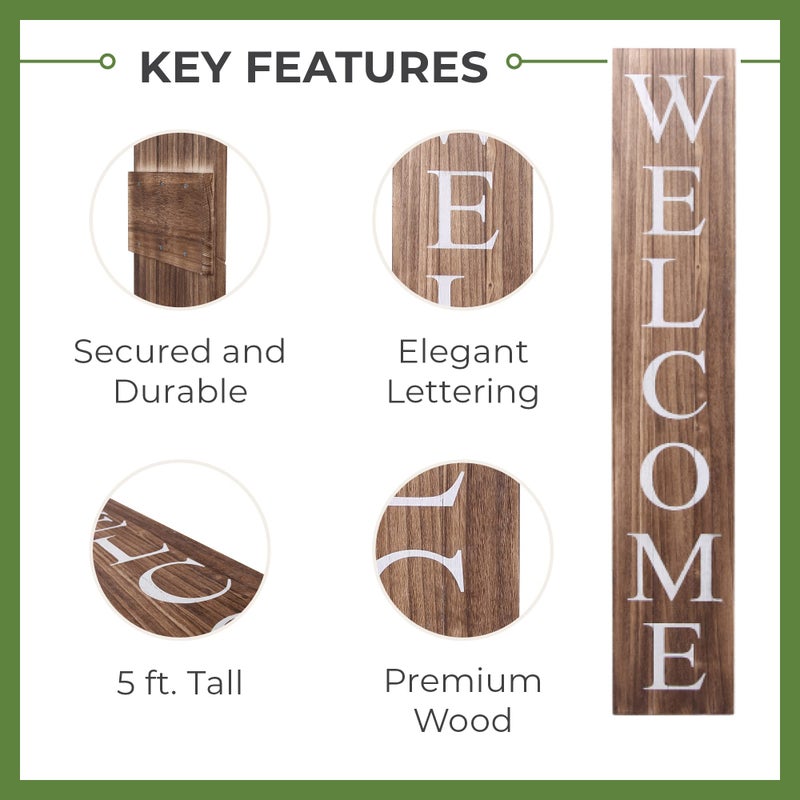ALBEN Premium Extra Large Welcome Sign for Front Door Porch â€“ 5 Feet Tall (58" x 11") Standing Vertical Wooden Sign, Indoor Home Decor Wall Decorations (Brown) - Image 2