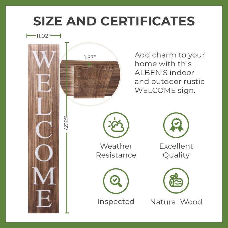 ALBEN Premium Extra Large Welcome Sign for Front Door Porch â€“ 5 Feet Tall (58" x 11") Standing Vertical Wooden Sign, Indoor Home Decor Wall Decorations (Brown) - Image 3