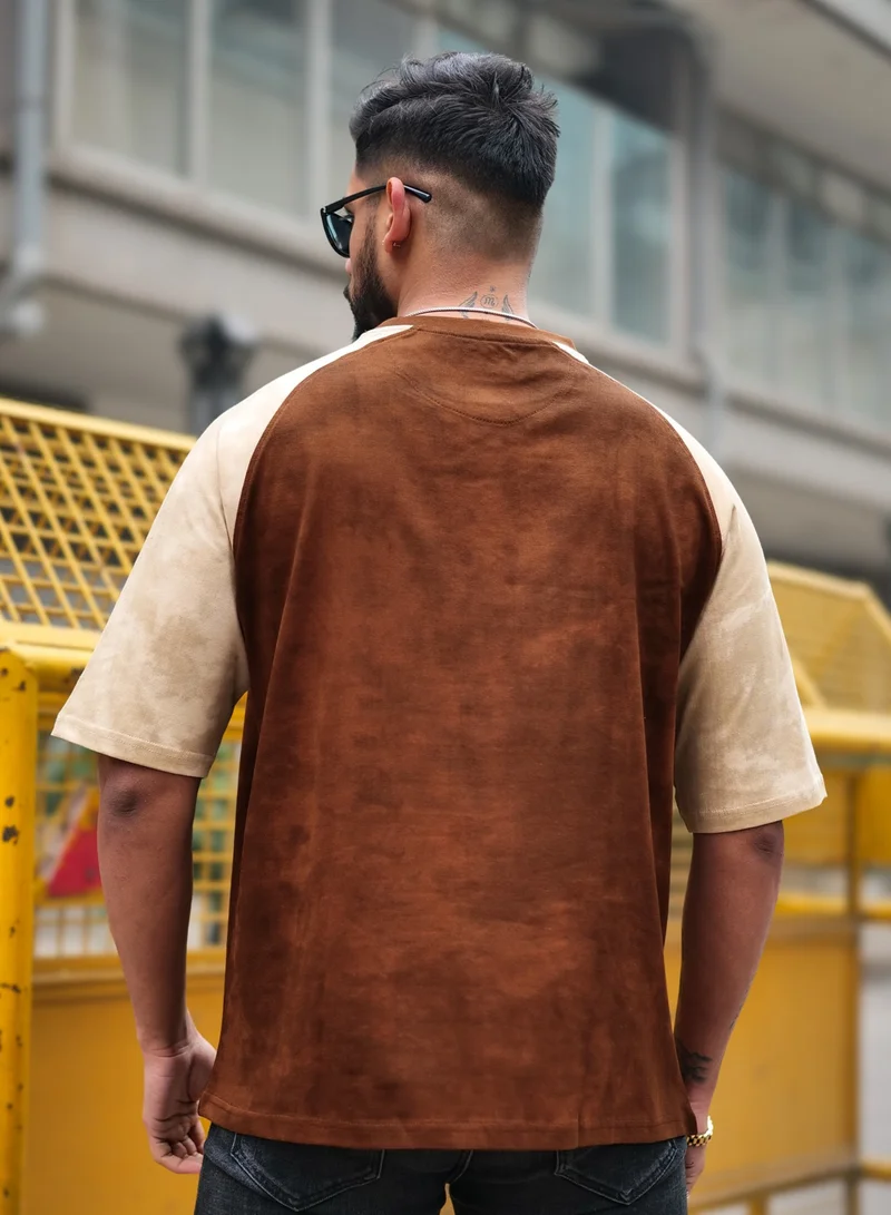 Maniac Maniac Mens Printed Round Neck 3/4th Sleeve Half Butterscotch Cotton T-Shirt