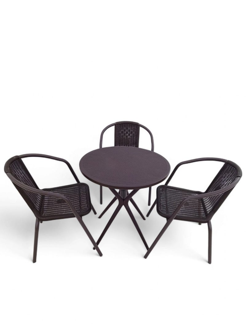 Concent 4 Piece Upscale Outdoor Seating Set - Round Table with 3 Chairs in Modern Rattan Design - Perfect for Gardens, Balconies & Cafes - Image 1