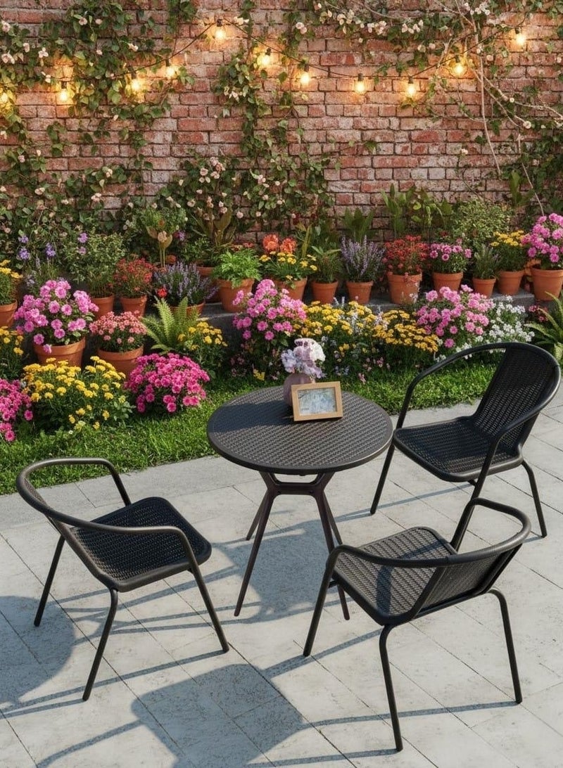 Concent 4 Piece Upscale Outdoor Seating Set - Round Table with 3 Chairs in Modern Rattan Design - Perfect for Gardens, Balconies & Cafes - Image 2