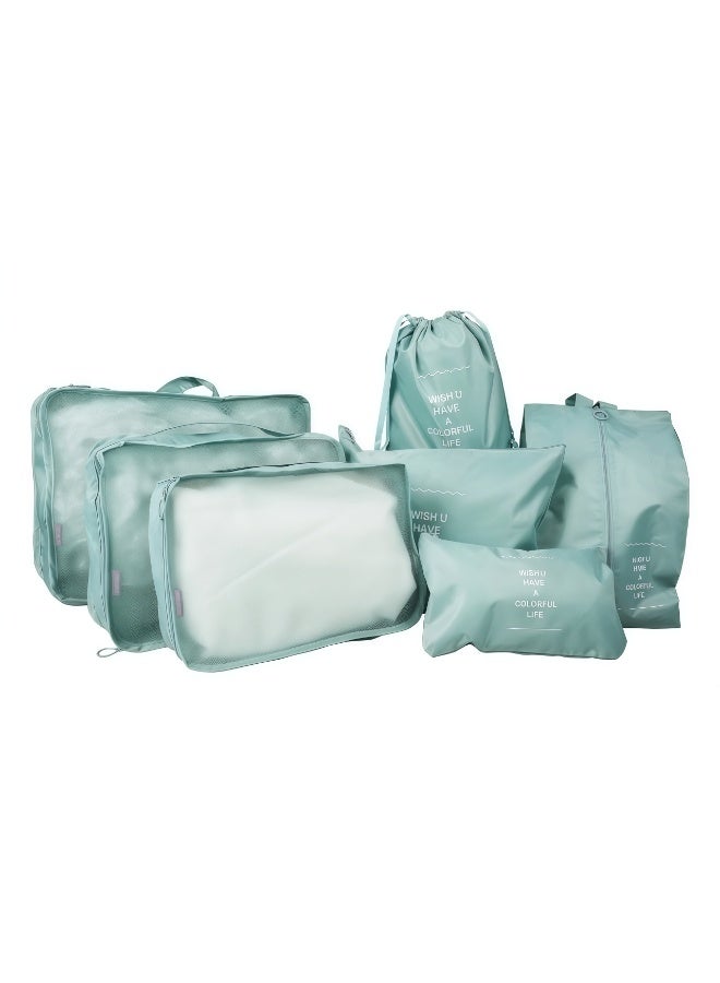 CHIYLE 7Pcs Travel Luggage Organizer Set – Lightweight Foldable Suitcase Packing Cubes with Toiletry Bag, Clothes & Shoe Pouch – Blue - Image 1