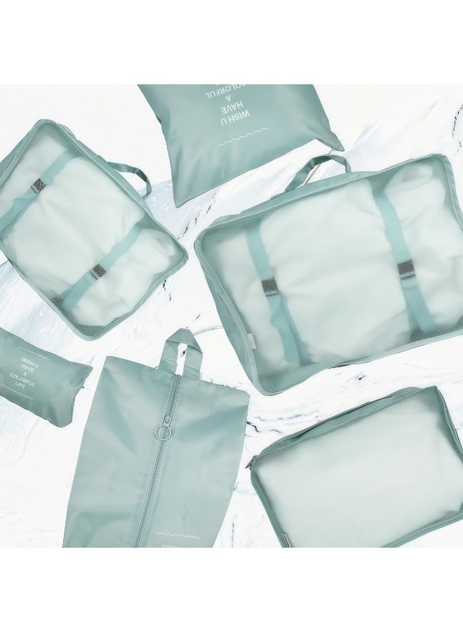 CHIYLE 7Pcs Travel Luggage Organizer Set – Lightweight Foldable Suitcase Packing Cubes with Toiletry Bag, Clothes & Shoe Pouch – Blue - Image 4