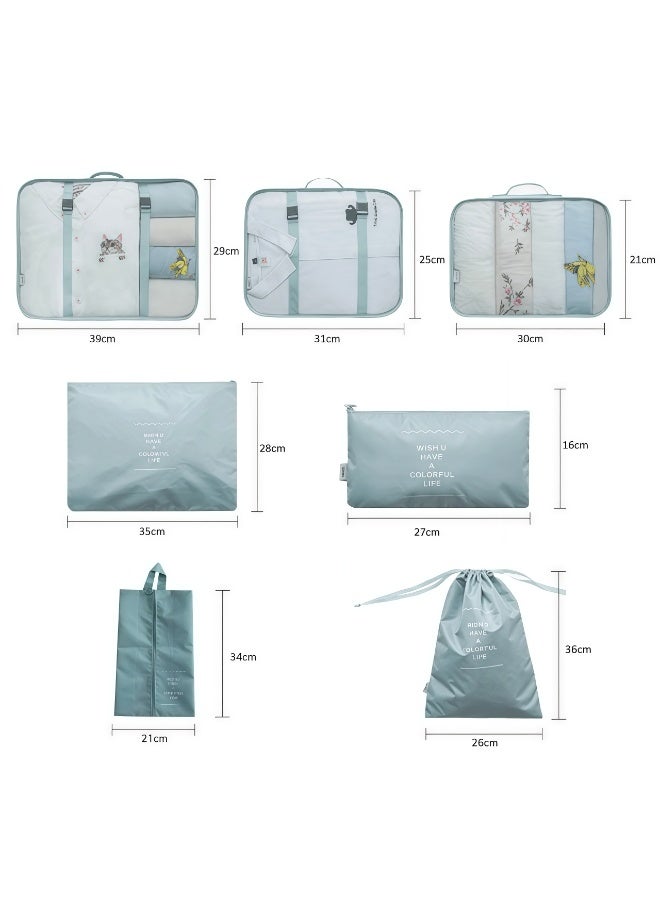 CHIYLE 7Pcs Travel Luggage Organizer Set – Lightweight Foldable Suitcase Packing Cubes with Toiletry Bag, Clothes & Shoe Pouch – Blue - Image 5