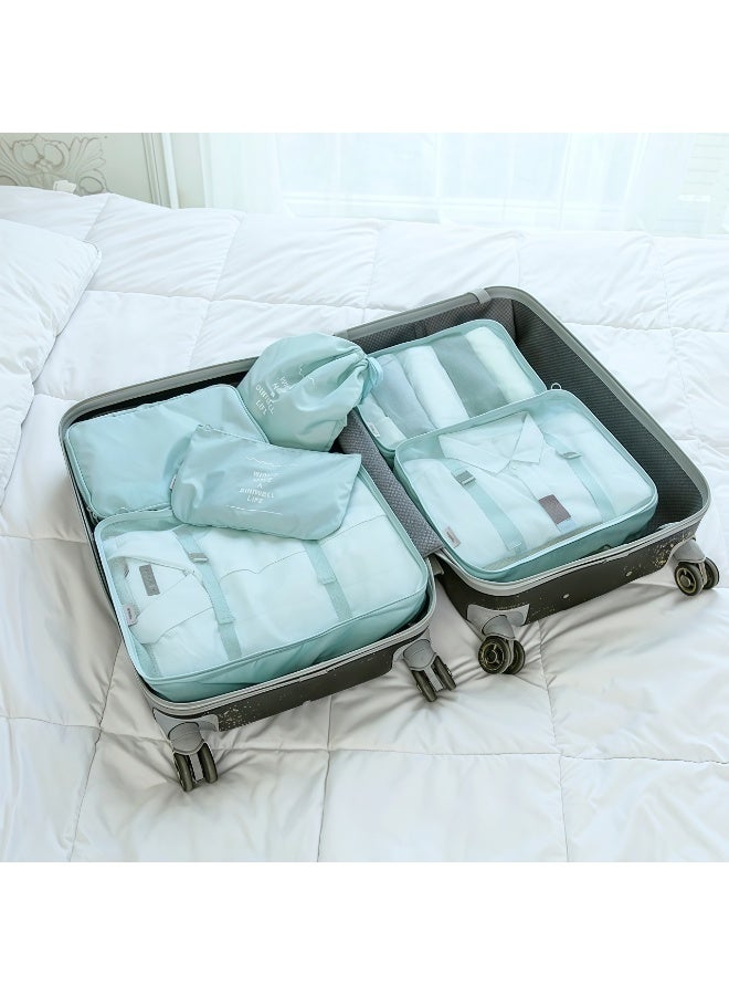 CHIYLE 7Pcs Travel Luggage Organizer Set – Lightweight Foldable Suitcase Packing Cubes with Toiletry Bag, Clothes & Shoe Pouch – Blue - Image 2