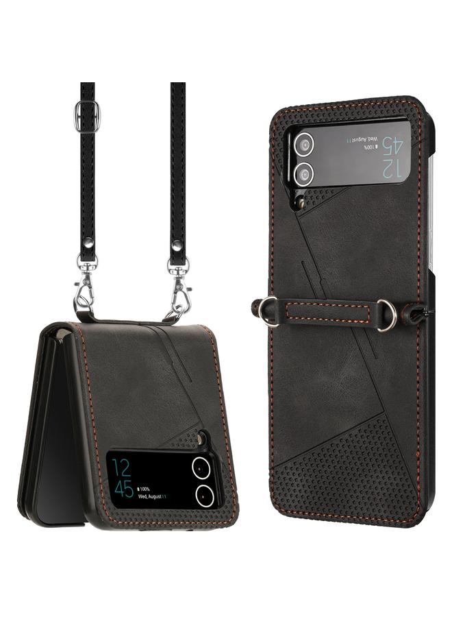 S-TOP Case For Samsung Galaxy Z Flip4 Dream Triangle Folding Leather Phone Case with Lanyard - Image 1