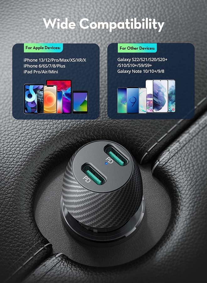 RAVPOWER Pioneer 50W Dual-Port USB-C Car Charger - Black - Image 5