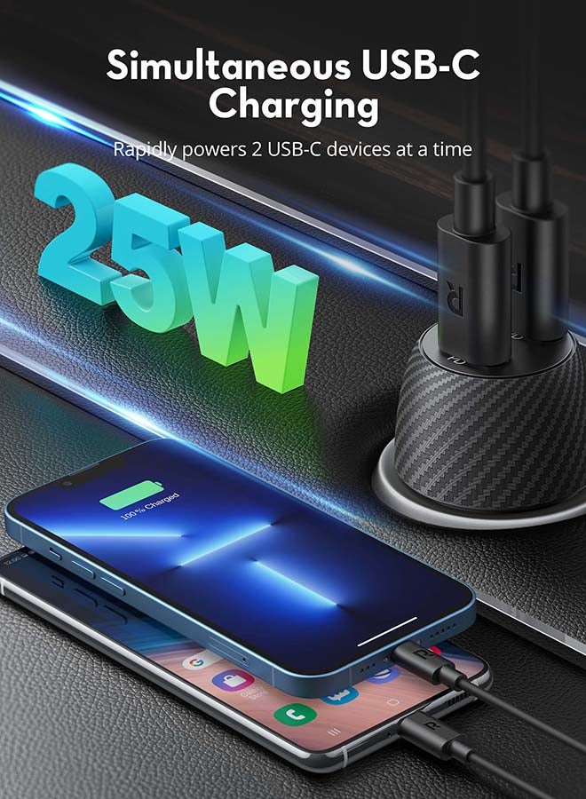 RAVPOWER Pioneer 50W Dual-Port USB-C Car Charger - Black - Image 3