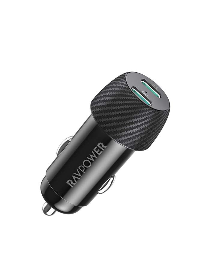 RAVPOWER Pioneer 50W Dual-Port USB-C Car Charger - Black - Image 1
