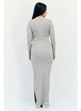 The Giving Movement Women Textured Contrast Seamless Maxi Dress, Grey  - Image 4