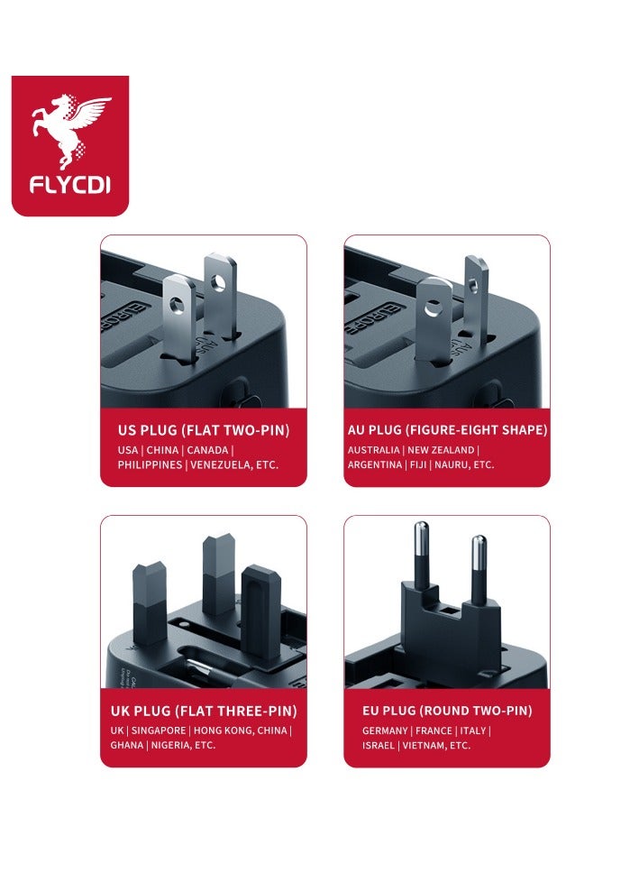 فلاي سي دي اي  فلاي سي دي آي FLYCDI شاحن سفر عالمي 20 واط | 2× USB-C و 2× USB | شحن سريع، مدمج وسهل الحمل - Image 4