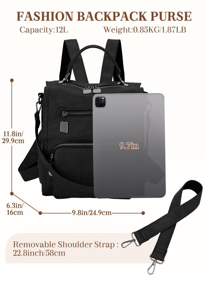 RAVUO Women Backpack Purse, Ladies PU Leather Casual Shoulder Bag mini Backpack for Ladies Three Ways to Carry Black - Image 2