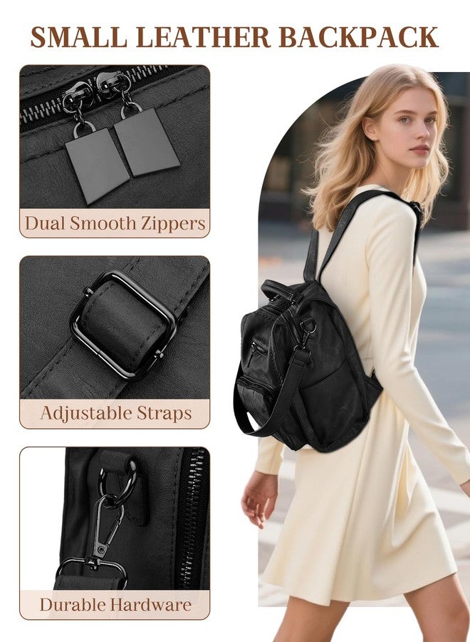 RAVUO Women Backpack Purse, Ladies PU Leather Casual Shoulder Bag mini Backpack for Ladies Three Ways to Carry Black - Image 3