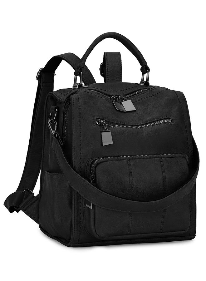 RAVUO Women Backpack Purse, Ladies PU Leather Casual Shoulder Bag mini Backpack for Ladies Three Ways to Carry Black - Image 1