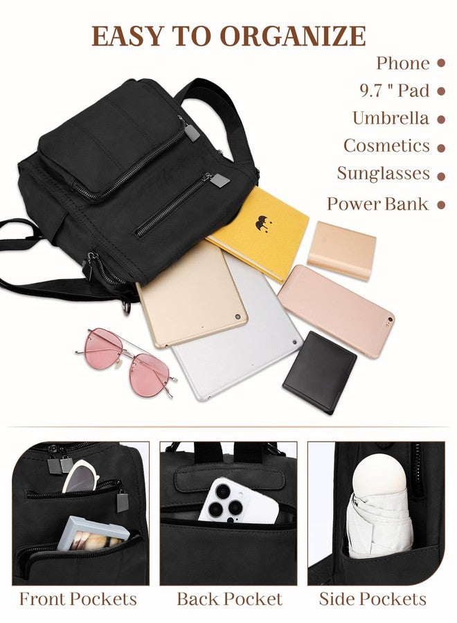 RAVUO Women Backpack Purse, Ladies PU Leather Casual Shoulder Bag mini Backpack for Ladies Three Ways to Carry Black - Image 4