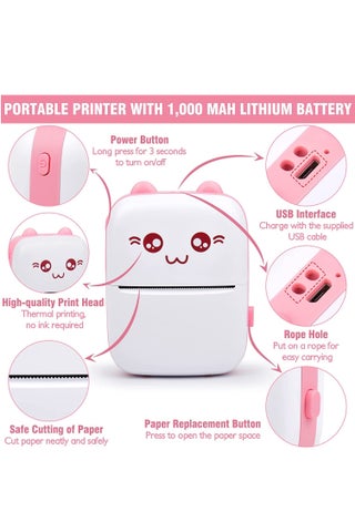 Mini Printer,Portable Inkless Printers,Portable Thermal Printer,Mini Photo Printer with 6 Roll Paper, for Office,Home - view 3